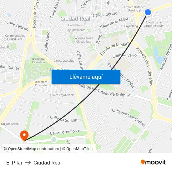 El Pilar to Ciudad Real map