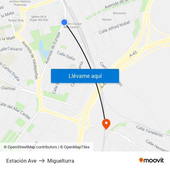 Estación Ave to Miguelturra map