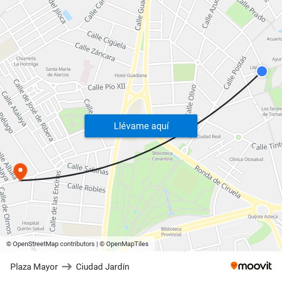 Plaza Mayor to Ciudad Jardín map