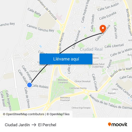 Ciudad Jardín to El Perchel map
