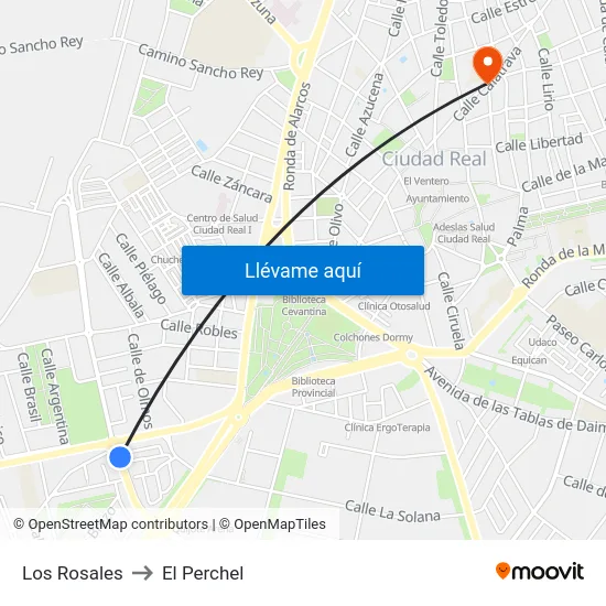 Los Rosales to El Perchel map