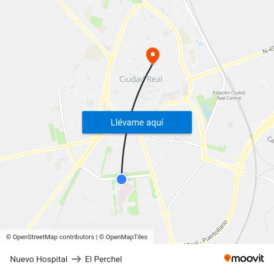 Nuevo Hospital to El Perchel map