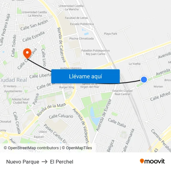 Nuevo Parque to El Perchel map