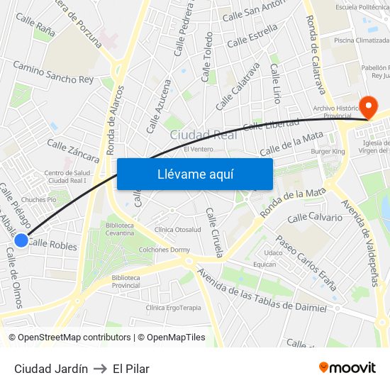 Ciudad Jardín to El Pilar map