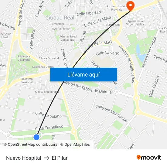 Nuevo Hospital to El Pilar map