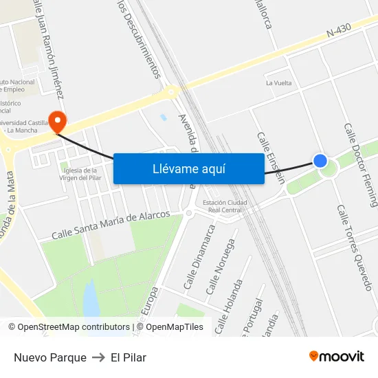 Nuevo Parque to El Pilar map