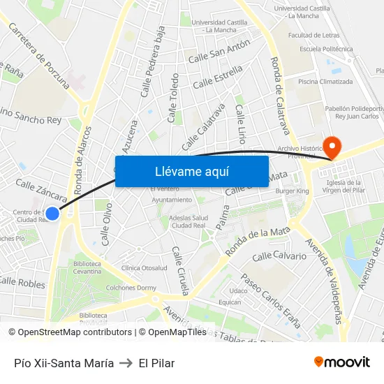 Pío Xii-Santa María to El Pilar map