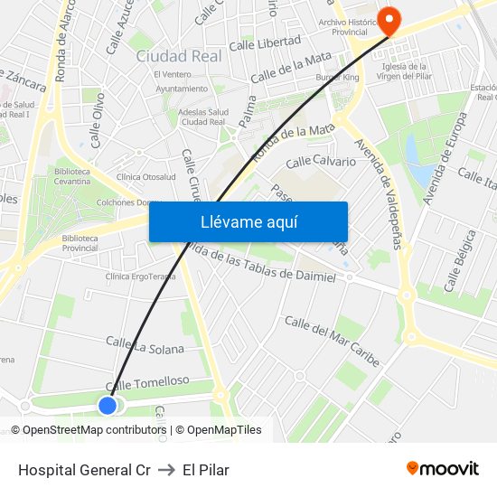 Hospital General Cr to El Pilar map