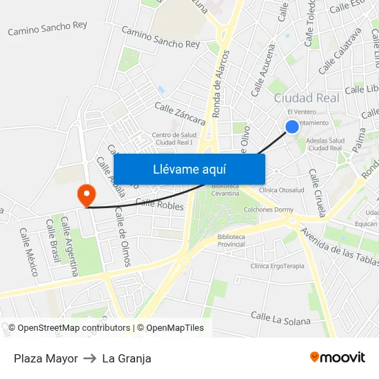 Plaza Mayor to La Granja map