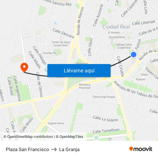 Plaza San Francisco to La Granja map