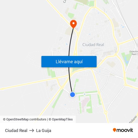 Ciudad Real to La Guija map