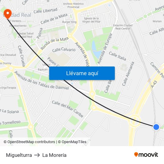 Miguelturra to La Morería map