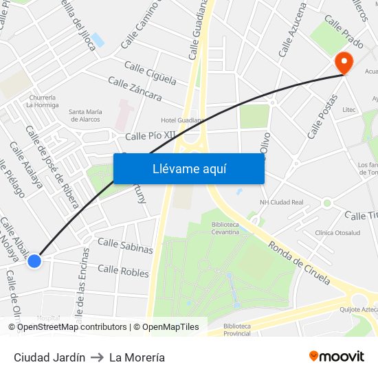Ciudad Jardín to La Morería map