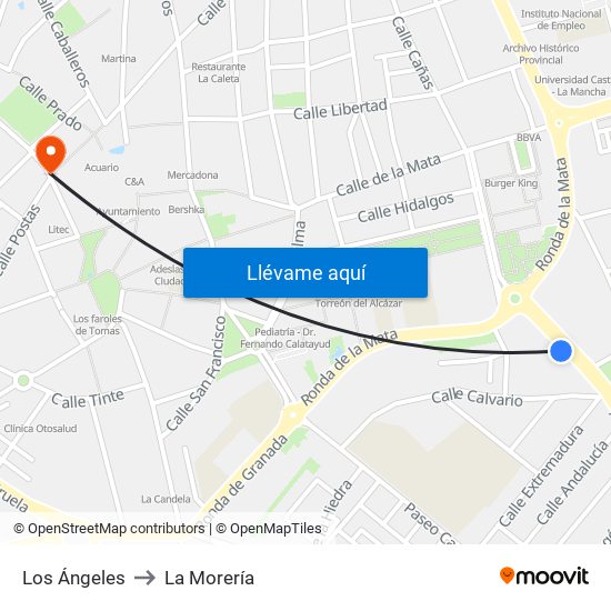 Los Ángeles to La Morería map