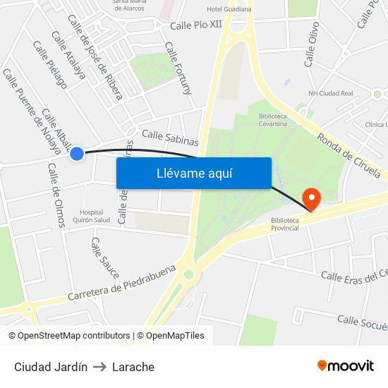 Ciudad Jardín to Larache map