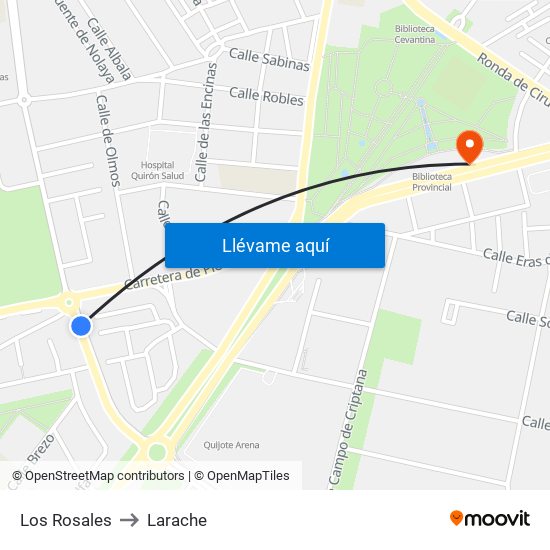 Los Rosales to Larache map