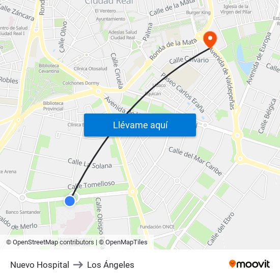 Nuevo Hospital to Los Ángeles map