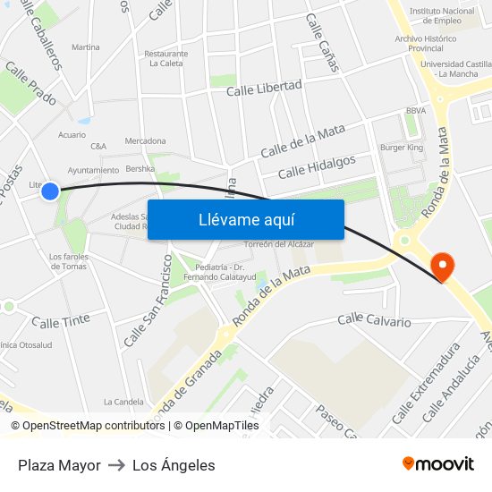 Plaza Mayor to Los Ángeles map