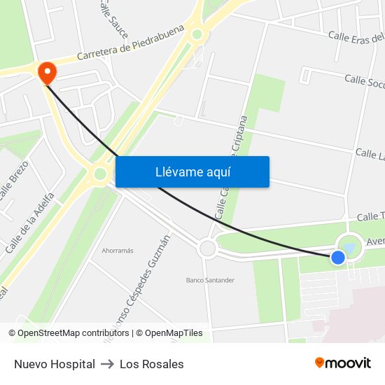 Nuevo Hospital to Los Rosales map