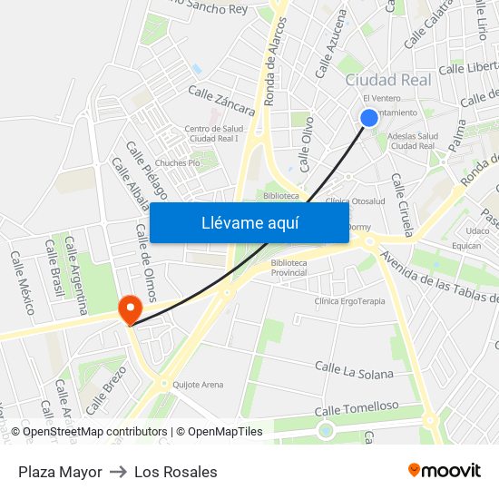 Plaza Mayor to Los Rosales map