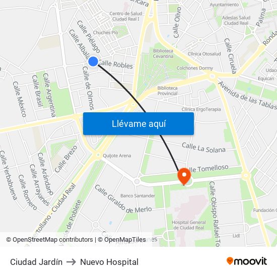 Ciudad Jardín to Nuevo Hospital map