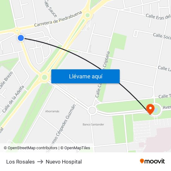 Los Rosales to Nuevo Hospital map