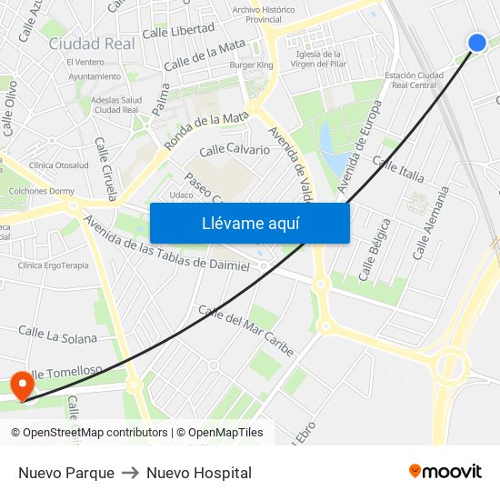 Nuevo Parque to Nuevo Hospital map