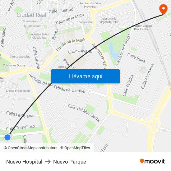 Nuevo Hospital to Nuevo Parque map