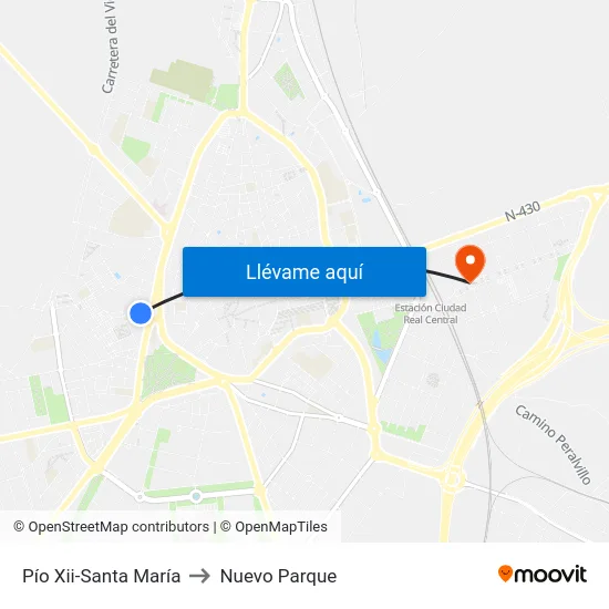 Pío Xii-Santa María to Nuevo Parque map