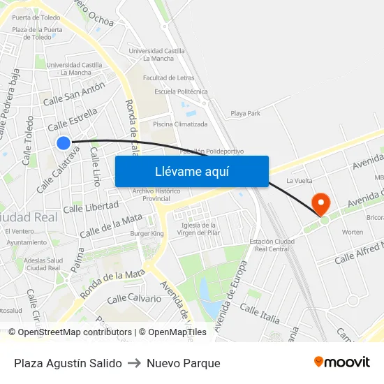 Plaza Agustín Salido to Nuevo Parque map