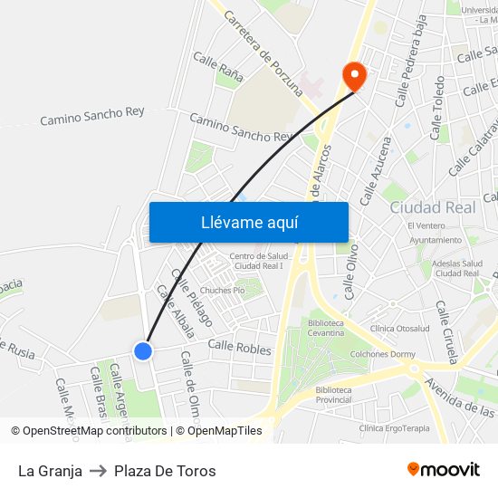 La Granja to Plaza De Toros map