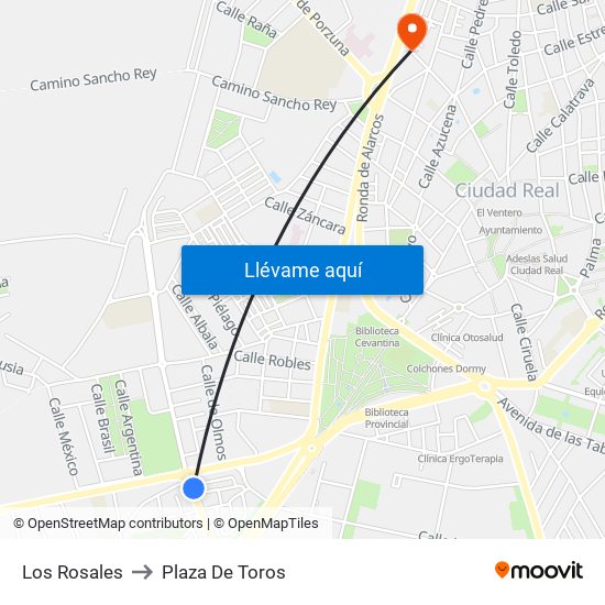 Los Rosales to Plaza De Toros map