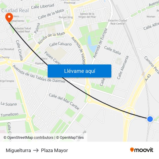 Miguelturra to Plaza Mayor map