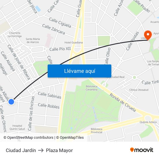 Ciudad Jardín to Plaza Mayor map