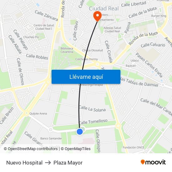 Nuevo Hospital to Plaza Mayor map