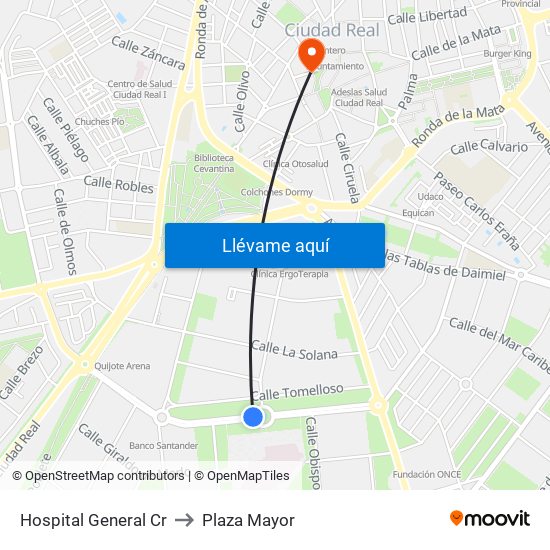 Hospital General Cr to Plaza Mayor map
