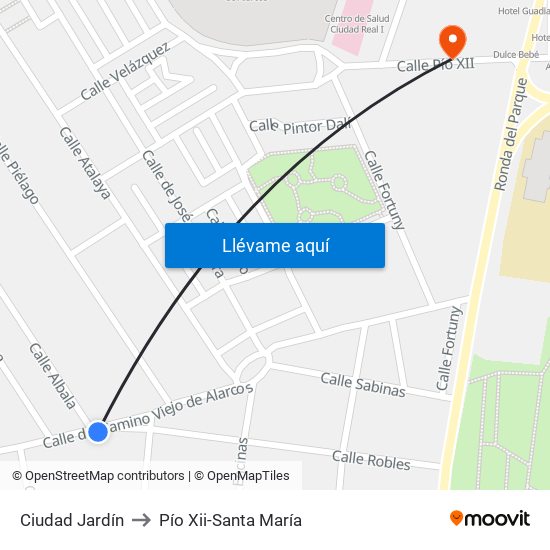 Ciudad Jardín to Pío Xii-Santa María map