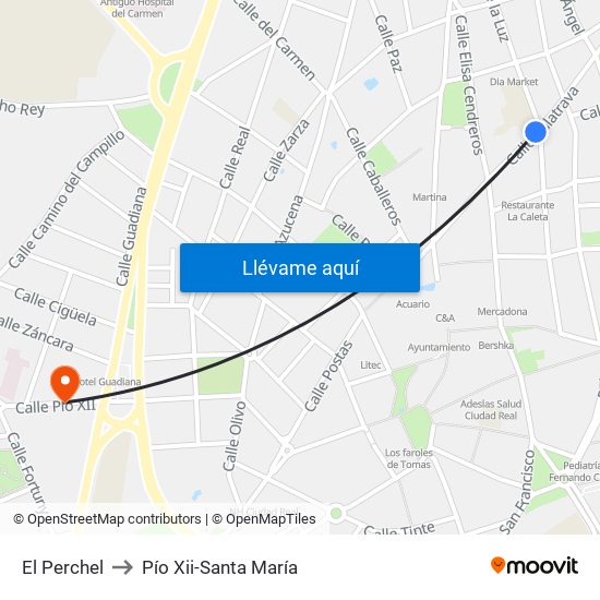 El Perchel to Pío Xii-Santa María map