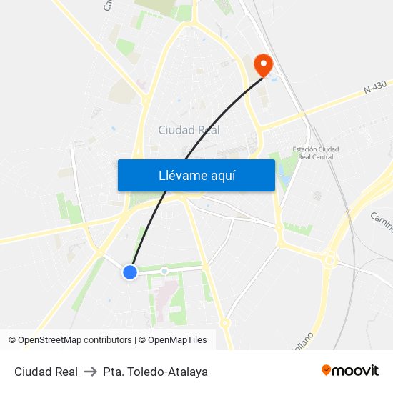 Ciudad Real to Pta. Toledo-Atalaya map