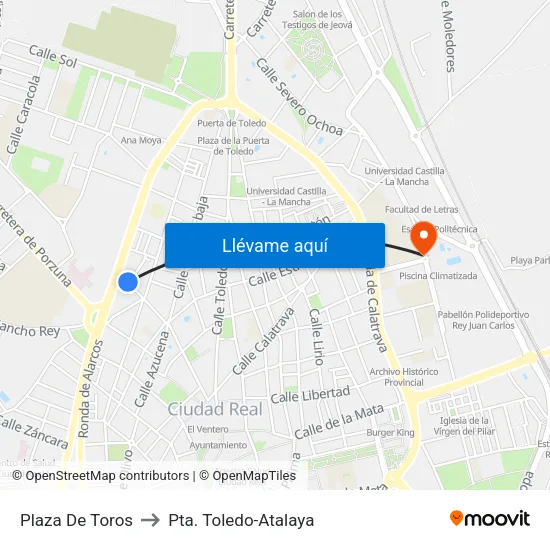 Plaza De Toros to Pta. Toledo-Atalaya map