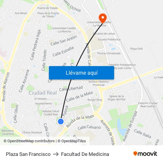 Plaza San Francisco to Facultad De Medicina map