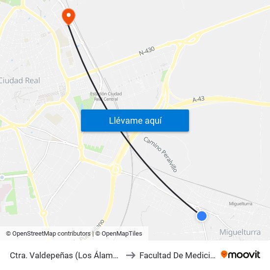 Ctra. Valdepeñas (Los Álamos) to Facultad De Medicina map