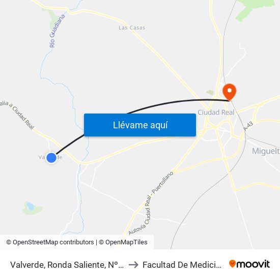 Valverde, Ronda Saliente, Nº 1 to Facultad De Medicina map