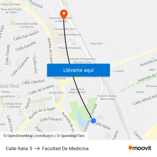 Calle Italia 5 to Facultad De Medicina map