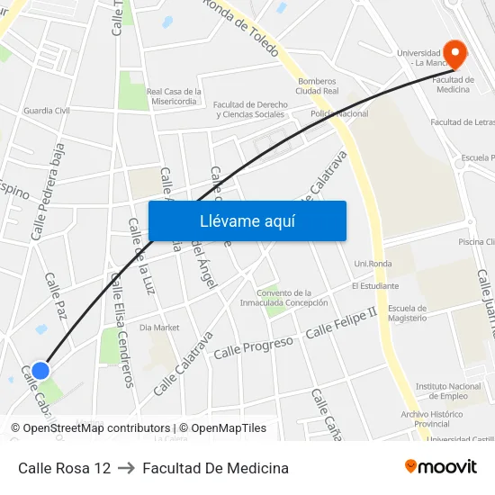 Calle Rosa 12 to Facultad De Medicina map