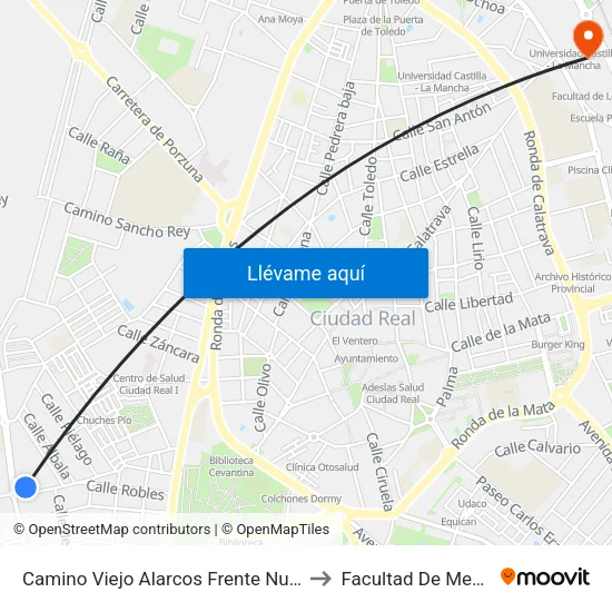 Camino Viejo Alarcos Frente Numero 21 to Facultad De Medicina map