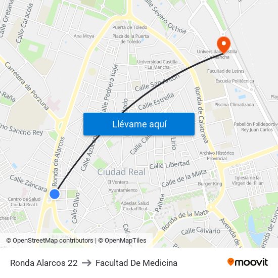 Ronda Alarcos 22 to Facultad De Medicina map