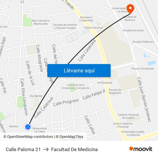 Calle Paloma 21 to Facultad De Medicina map