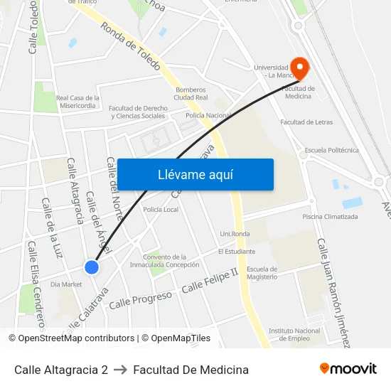 Calle Altagracia 2 to Facultad De Medicina map