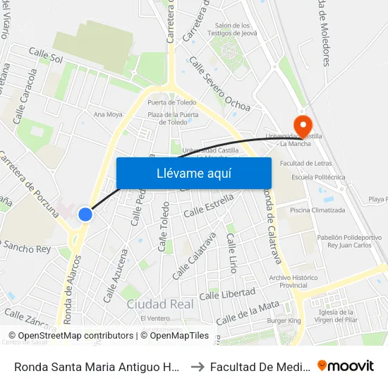 Ronda Santa Maria Antiguo Hospital to Facultad De Medicina map